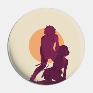 Danmachi Or Is It Wrong To Try Or Dungeon Ni Deai Season 4 Anime Characters Bell And Ryuu Bleeding In Red Minimalist Sunset Vintage Design Pin