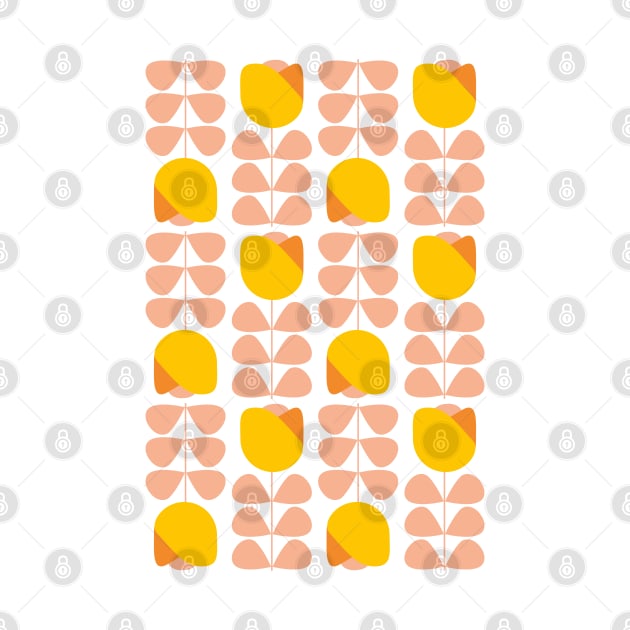 Retro Geometric Floral Pattern 1 in Orange, Peach and Yellow by tramasdesign