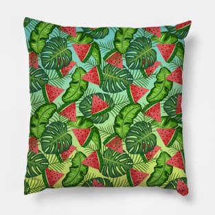 Watermelon And Tropical Leaves Pattern Pillow