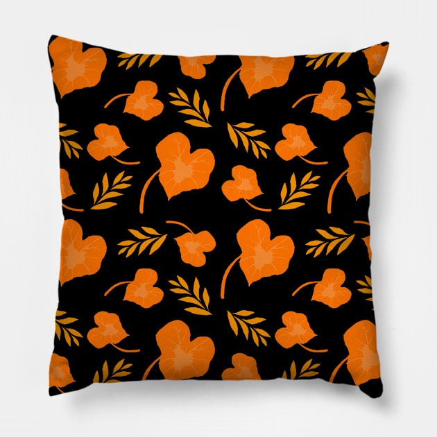 Orange Color Caladium Leaves Pattern Pillow by aybe7elf