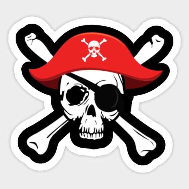 Pirate skull and crossbones with red hat and eye patch