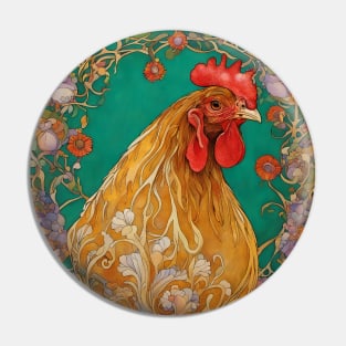 Chicken Lover Hen And Flowers Pin