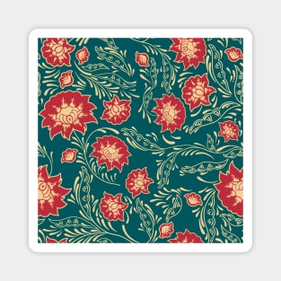 flower pattern red golden gold emerald green aesthetic Magnet