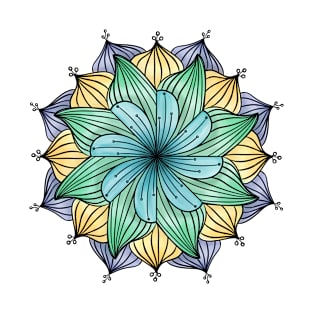 Blue, Green and Yellow Floral Mandala T-Shirt