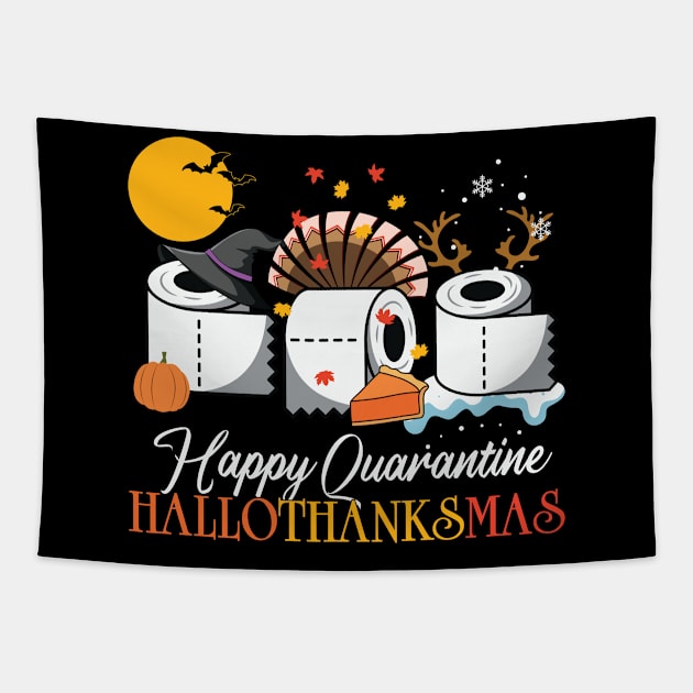 Quarantine HalloThanksMas Funny Halloween Thanksgiving Christmas Design Gift Tapestry by BadDesignCo