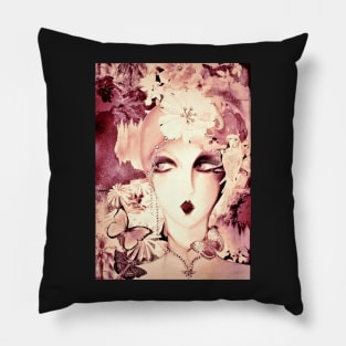 dusky pink art deco collage poster print face Pillow