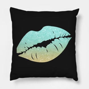 Pastel Teal Ombre Ocean Faux Glitter Lips Pillow