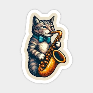 tabby cat playing saxophone Magnet