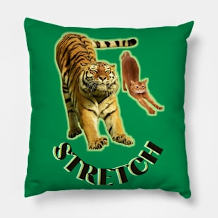 Stretch exercise by a tiger and a cat - black text Pillow