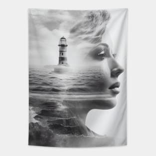 Lady Lighthouse Sea Imagine Wild Free Tapestry