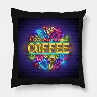 Coffee House Signboard Template with Cups, Swirl Hot Steam, Coffee Beans and Sugar Pillow