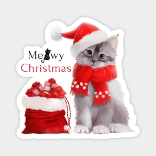 Kitten in Santa Claus costume with a bag of gifts Magnet