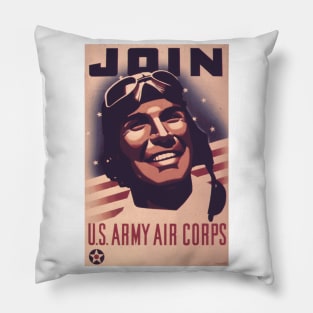 Vintage US Army Air Corps Recruiting Poster - Smiling Pilot Pillow