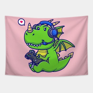 Cute Baby Dragon Gamer Cartoon Tapestry