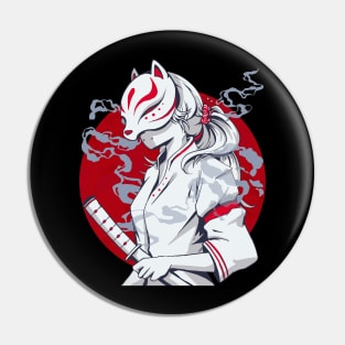 Kitsune fox japanese nine tailed fox cherry blossom flowers t shirt Pin