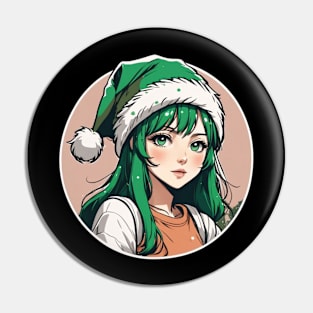 Green haired anime girl with green hat Pin
