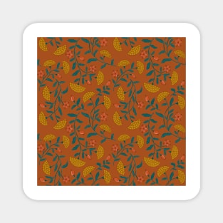 Summer Florals Marigold Pattern - Rust and Yellow Magnet