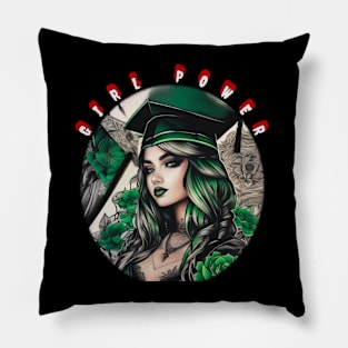 Girl power green eyed graduate Pillow