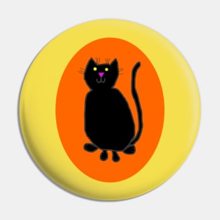 Black Cat on Pumpkin Orange Oval Pin