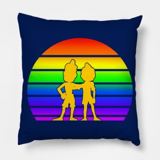 Rainbow Sunset with Luca and Alberto - Cartoon Blue Pillow