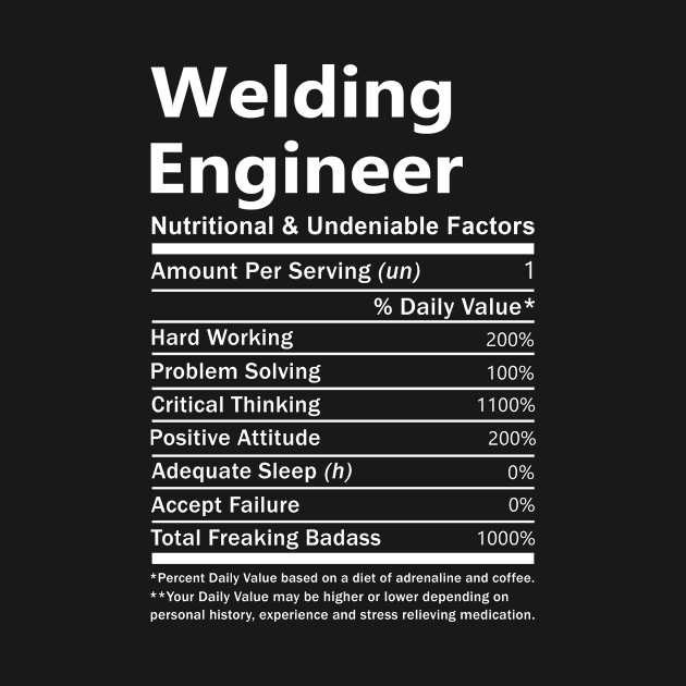 Welding Engineer T Shirt - Nutritional and Undeniable Factors Gift Item Tee by Ryalgi