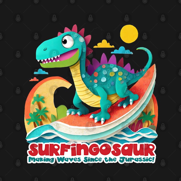 Dinosaur Surfing Funny by sovadesignstudio