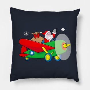 Santa Claus Flying an Airplane filled with Gifts Pillow