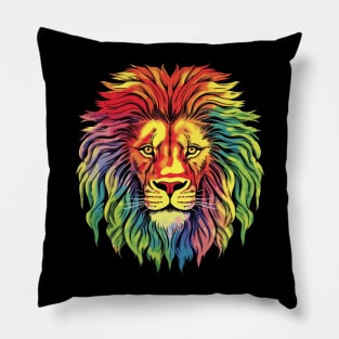 Multi-colored Rastafarian Lion, Jungle King in Vibrant Shades. Pillow