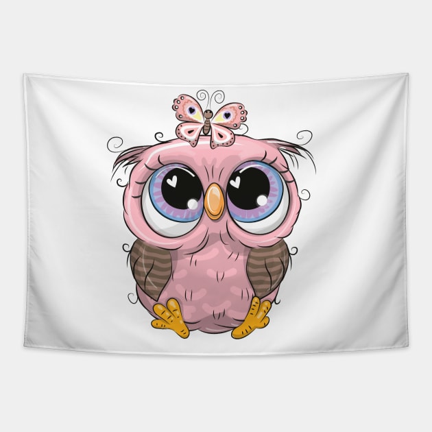 Cute Cartoon pink owl Tapestry by Reginast777