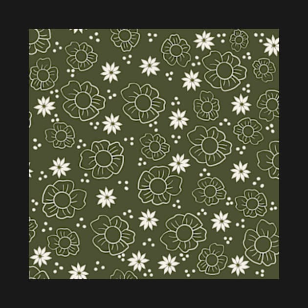 Botanical Olive and White Pattern by WalkSimplyArt