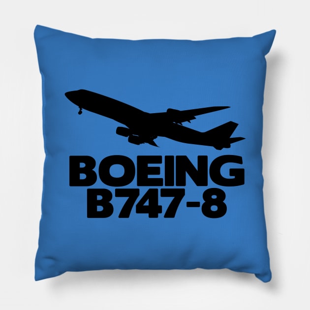 Boeing B747-8 Silhouette Print (Black) Pillow by TheArtofFlying