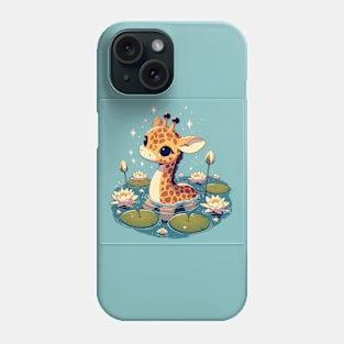 Kawaii Anime Giraffe Bath With Water Lily Phone Case