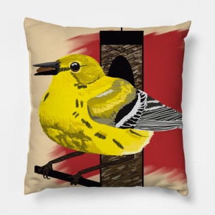 Yellow Warbler Perched on Bird Feeder Pillow