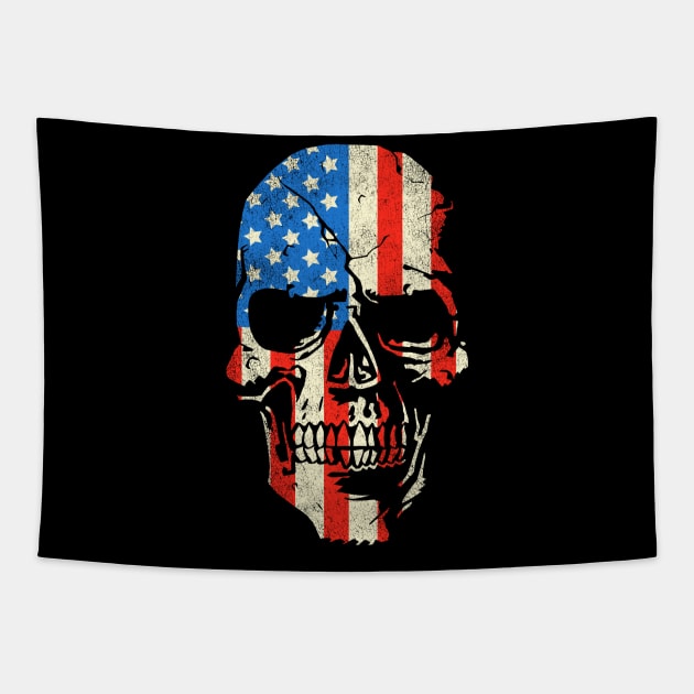 Skull Graphic - Patriotic Badass Distressed Art - US Flag Tapestry by tommartinart