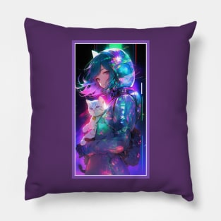 Anime Sci-Fi Cat Girl | Quality Anime Girl Artwork | Manga Girl Anime Art Pillow