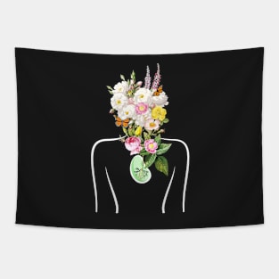 My Body Is Plant Powered | White outline Tapestry