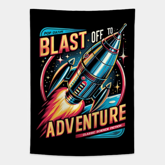 Blast off to Adventure - Retro Tapestry by Neon Galaxia