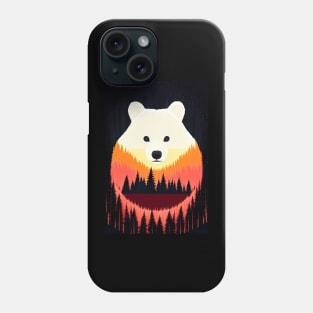 Nighttime Forest Bears - beautiful abstract painting of kawaii cute bears in a colorful night forest, outdoor nature anime cartoon style of rainbow color cyan, pink, red, blue, yellow, green. Phone Case