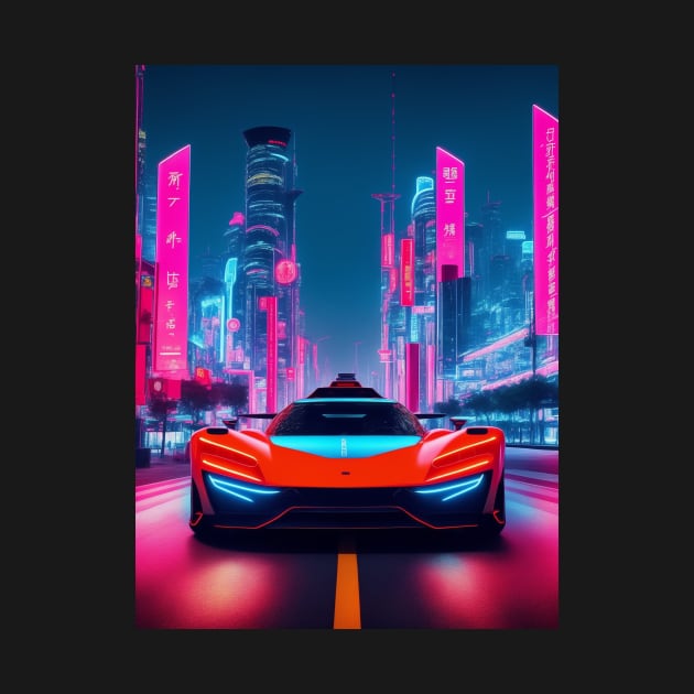 Dark Neon Sports Car in Asian Neon City by star trek fanart and more