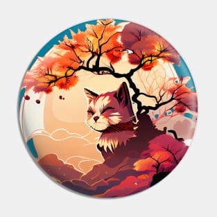 Sunset gazing japanese garden anime cat Pin