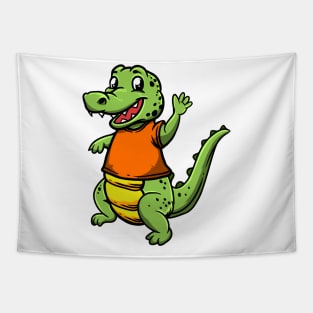 Cute Anthropomorphic Human-like Cartoon Character Alligator in Clothes Tapestry