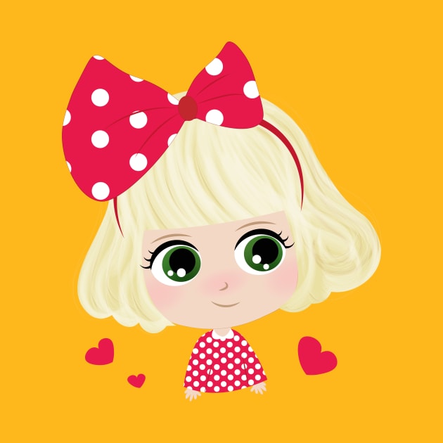 Cute Little Girl With Red Bow by Phat Design