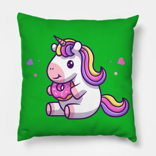 Cute Unicorn Holding Doughnut Cartoon Pillow