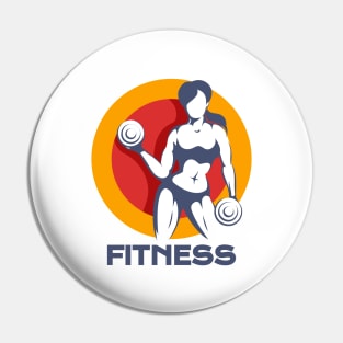 Colored Fitness Logo Design with Woman holds Dumbbells Pin