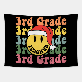 Retro Christmas Teacher 3rd Grade Santa Hat Back To School Tapestry