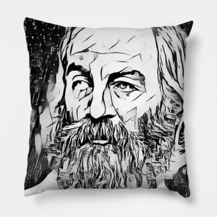 Walt Whitman Portrait | Walt Whitman Artwork Black and White 3 Pillow