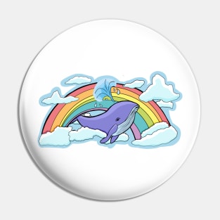 Whale flying in the middle of a rainbow Pin