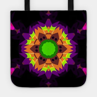 Retro Mandala Flower Green Orange and Purple Tote