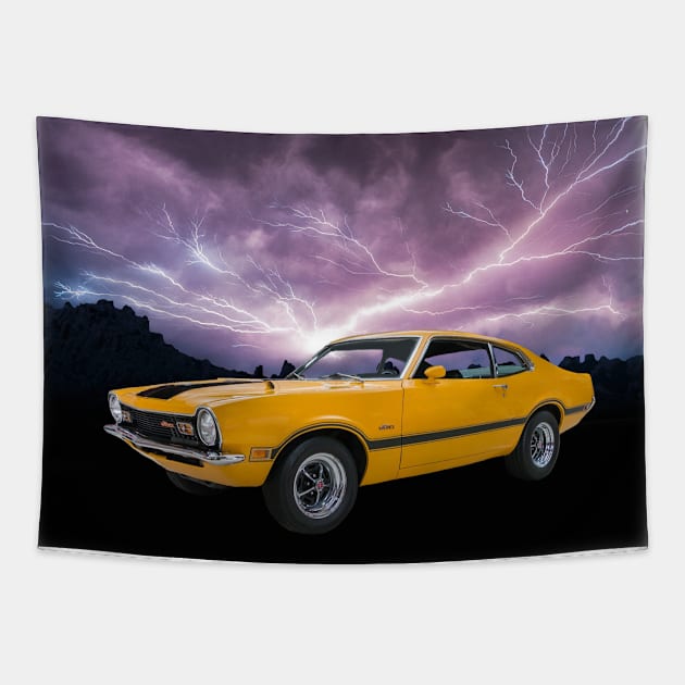 1970 Maverick in our lightning series Tapestry by Permages LLC