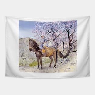 Muleteer and almond blossom Tapestry